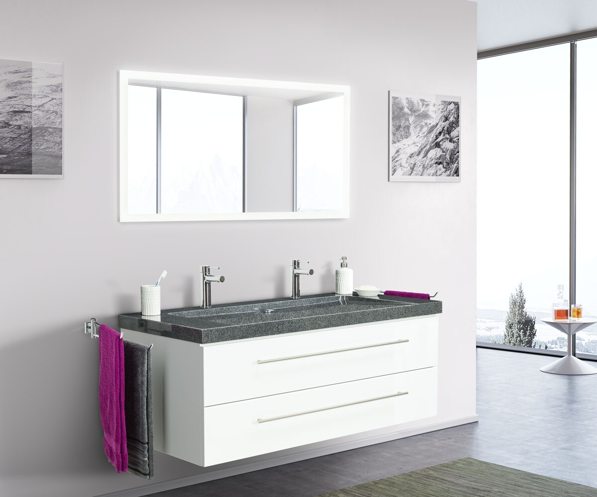 Granite 130cm wit badkamermeubel bovenblad met kraangaten - SK21818
