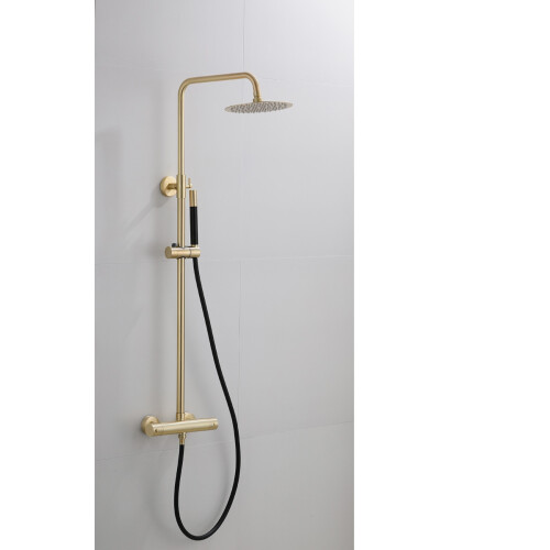 Saniclear Brass Pro opbouw regendouche geborsteld messing / mat goud 20cm hoofddouche staaf handdouche