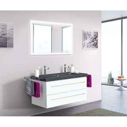 Saniclear Granite Black 100cm wit badkamermeubel met graniet bovenblad 2 kraangaten